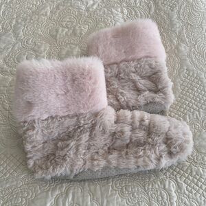 Microwave Pink and Cream Furry Slippers
